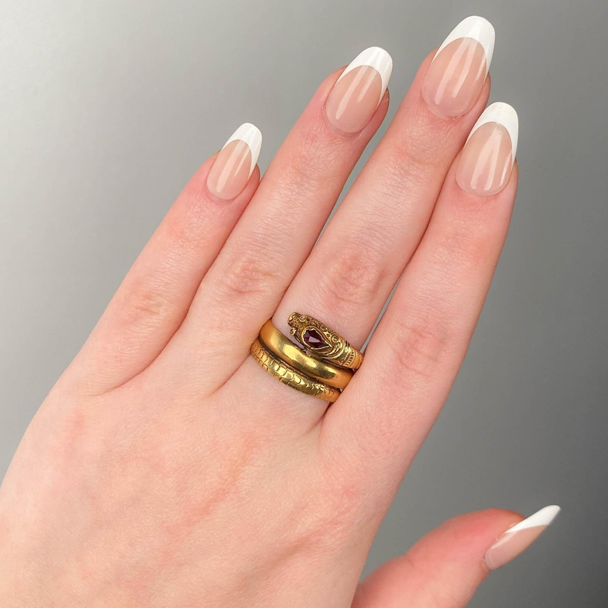 Victorian Garnet Snake Ring of 18k Gold - Trademark Antiques