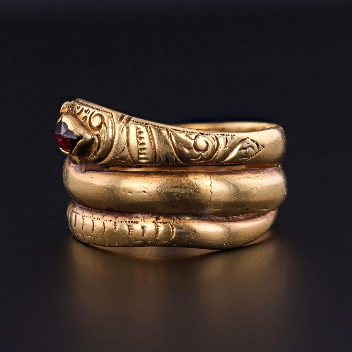 Victorian Garnet Snake Ring of 18k Gold - Trademark Antiques