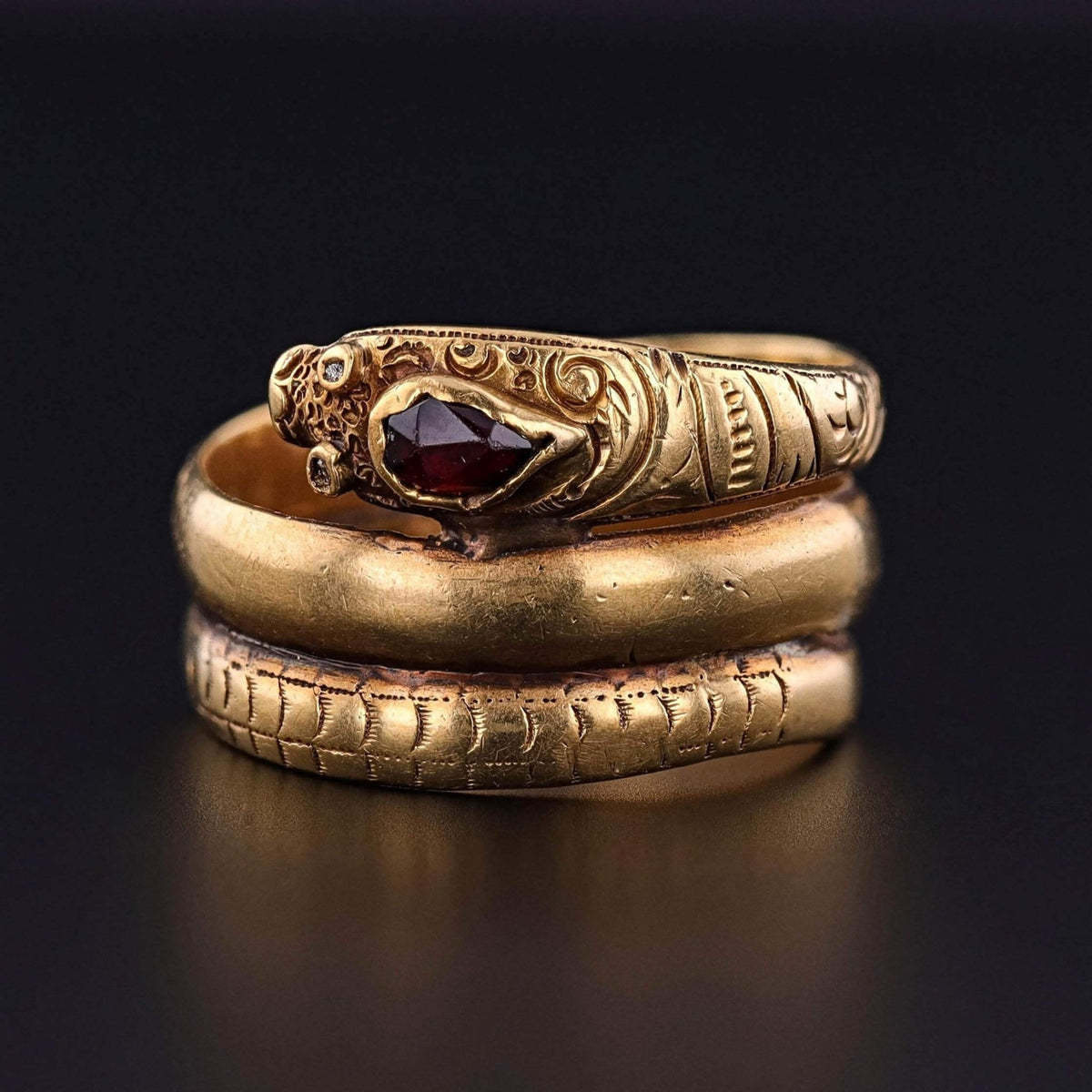 Victorian Garnet Snake Ring of 18k Gold - Trademark Antiques