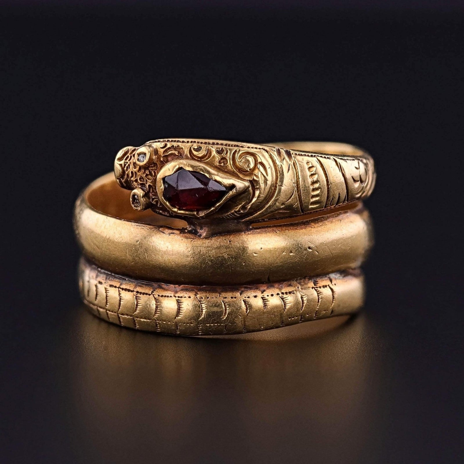 Victorian Garnet Snake Ring of 18k Gold - Trademark Antiques