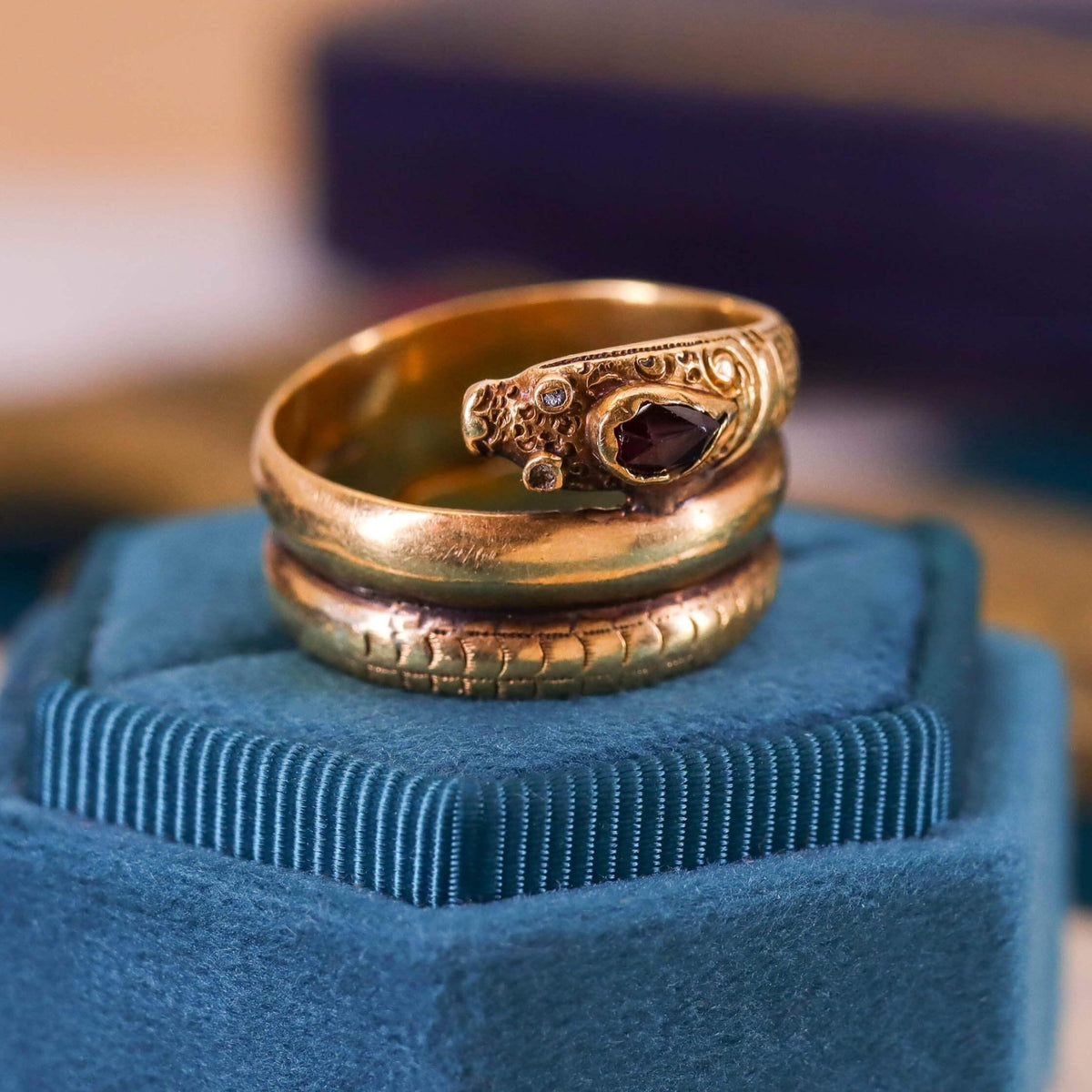 Victorian Garnet Snake Ring of 18k Gold - Trademark Antiques