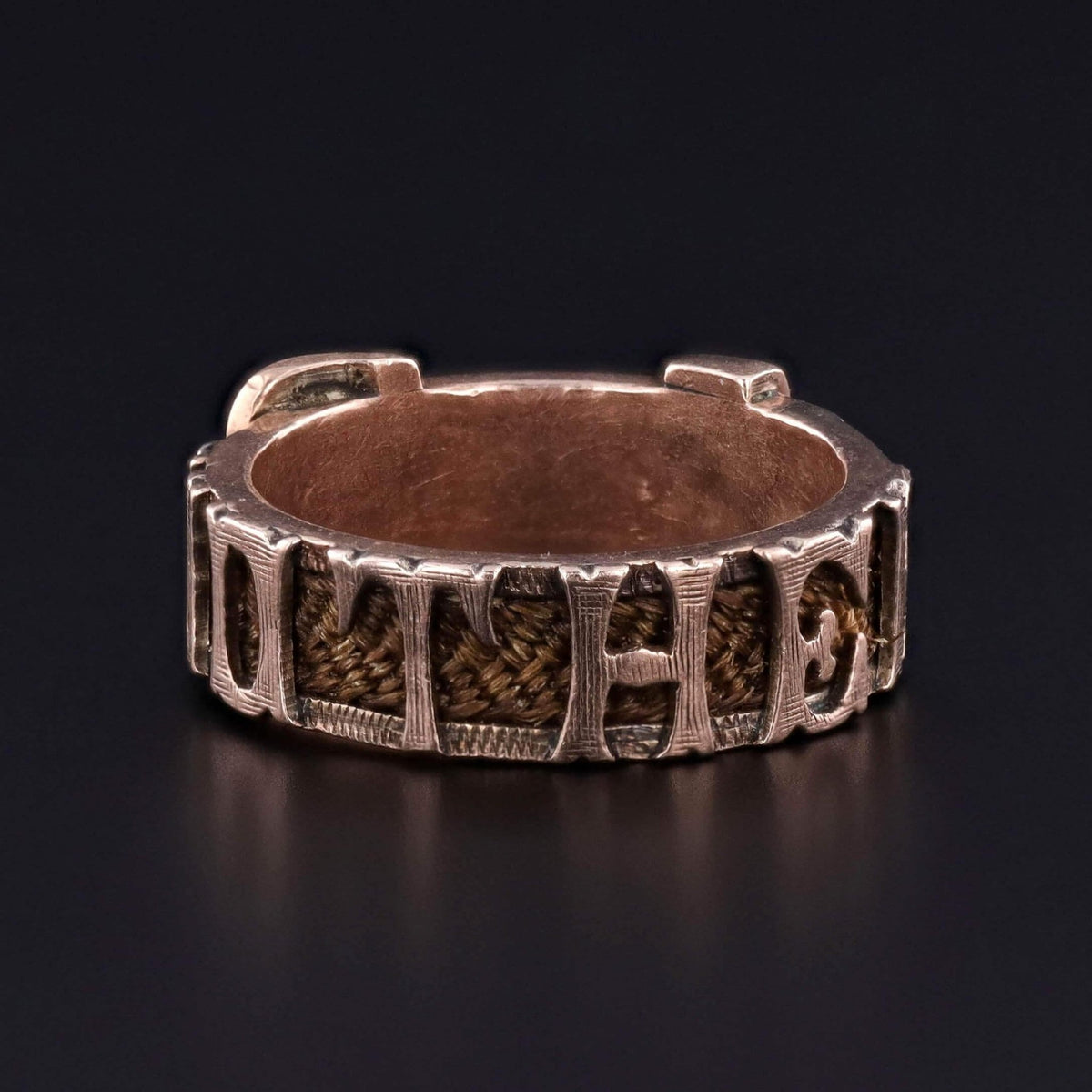 Victorian Hairwork Mother Ring of 9k Gold - Trademark Antiques