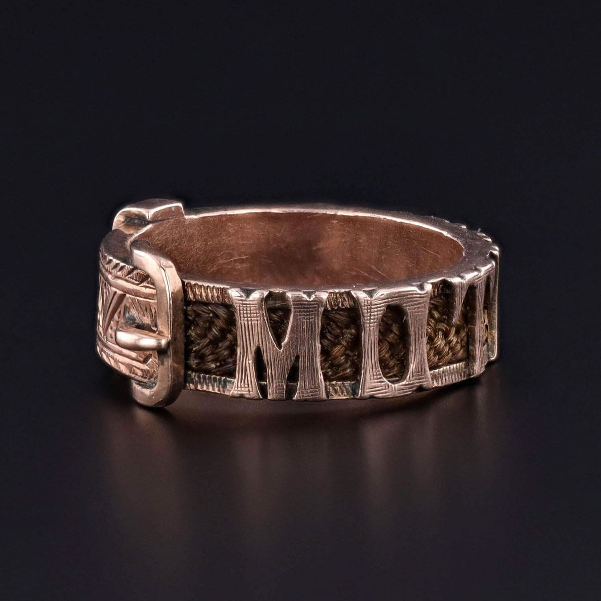 Victorian Hairwork Mother Ring of 9k Gold - Trademark Antiques