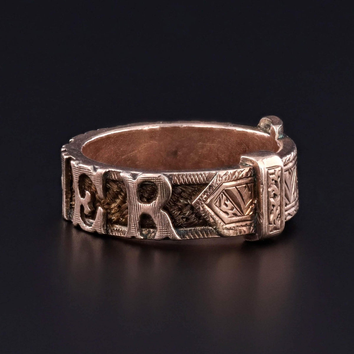 Victorian Hairwork Mother Ring of 9k Gold - Trademark Antiques