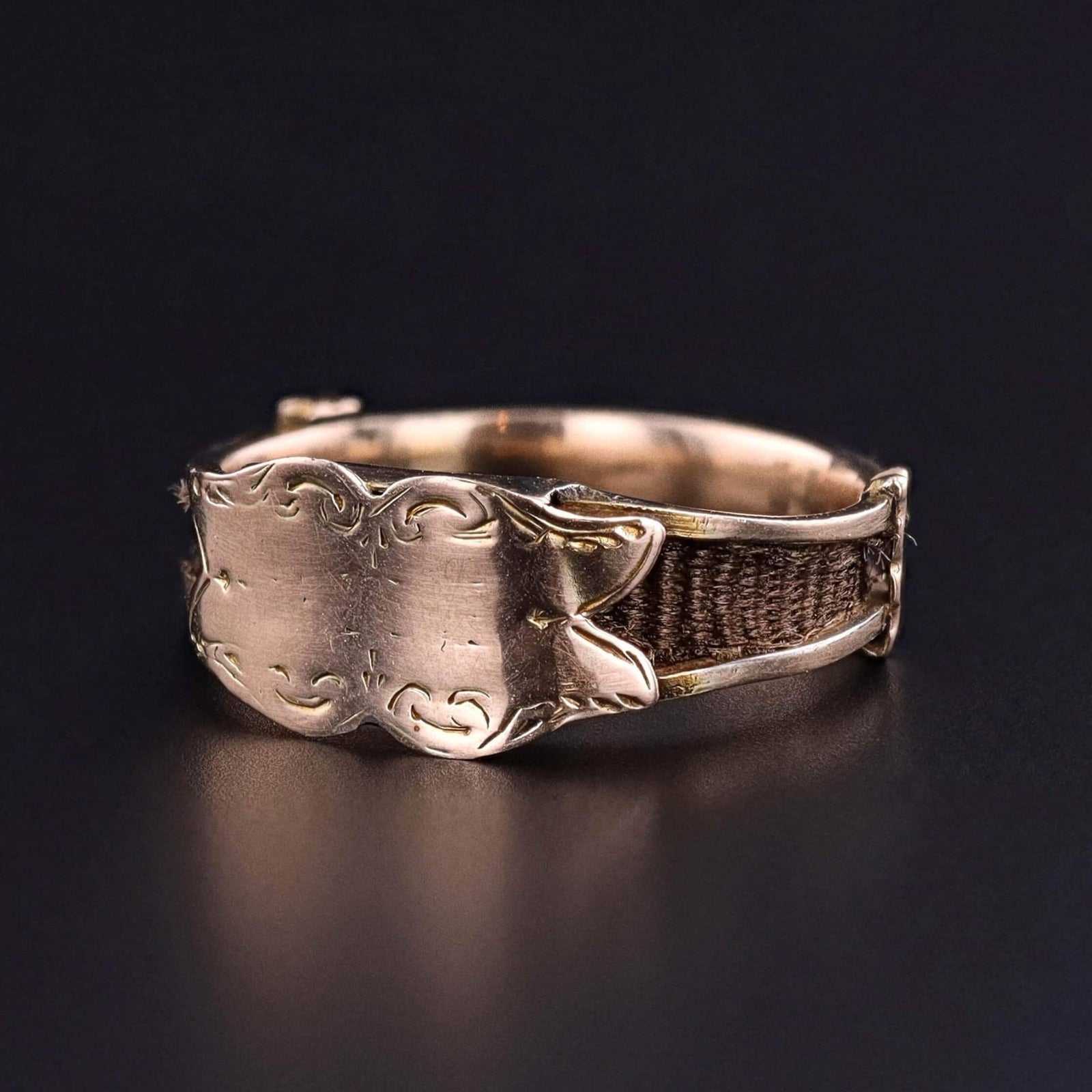Victorian Hairwork Ring of 10k Gold - Trademark Antiques