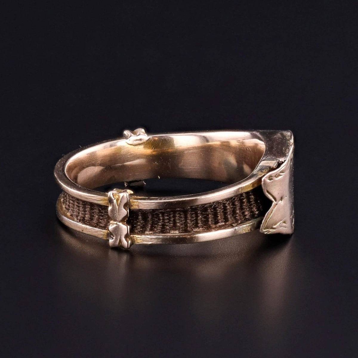 Victorian Hairwork Ring of 10k Gold - Trademark Antiques
