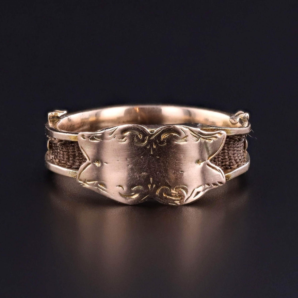 Victorian Hairwork Ring of 10k Gold - Trademark Antiques