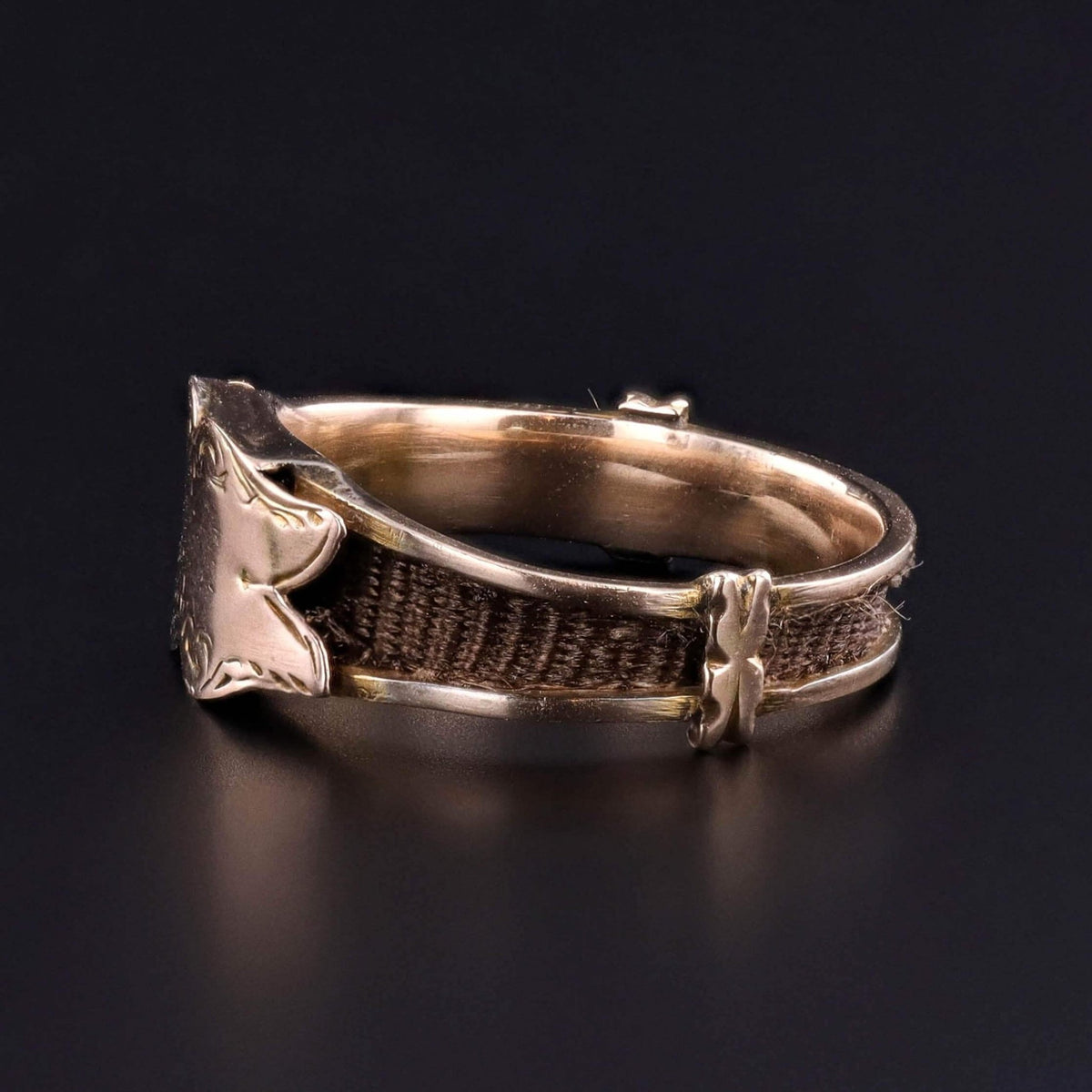 Victorian Hairwork Ring of 10k Gold - Trademark Antiques