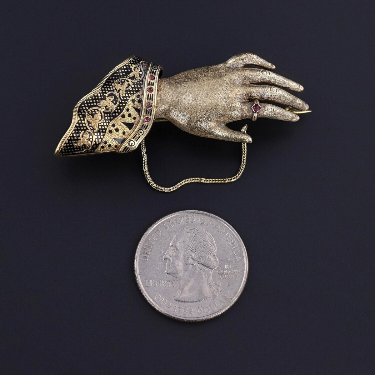 Victorian Hand Brooch of 14k Gold - Trademark Antiques