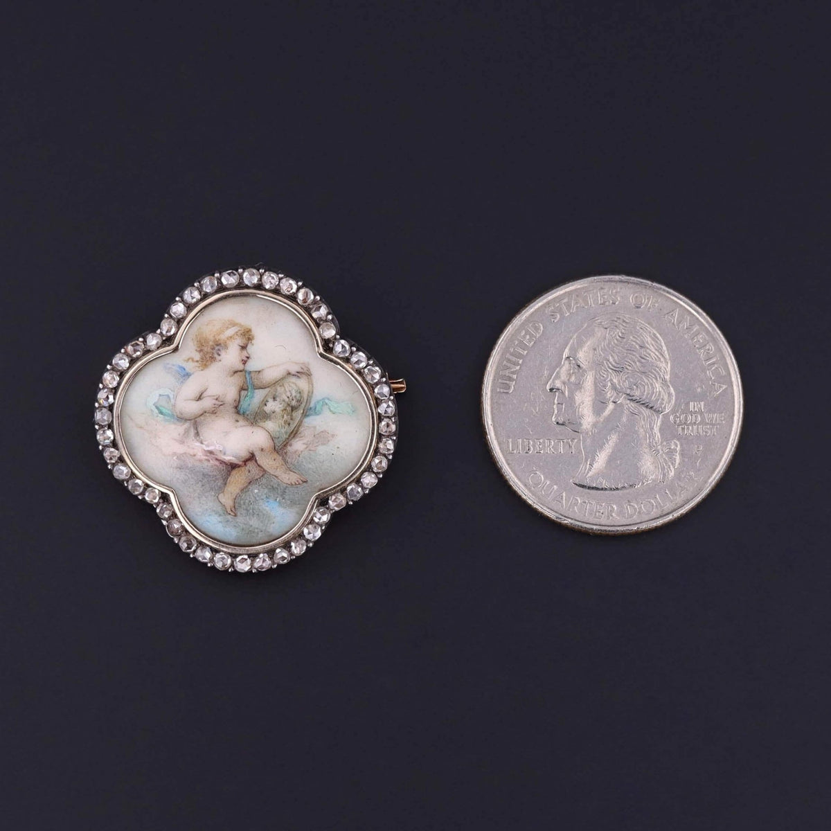 Victorian Hand Painted Miniature Brooch of 14k gold and Silver - Trademark Antiques