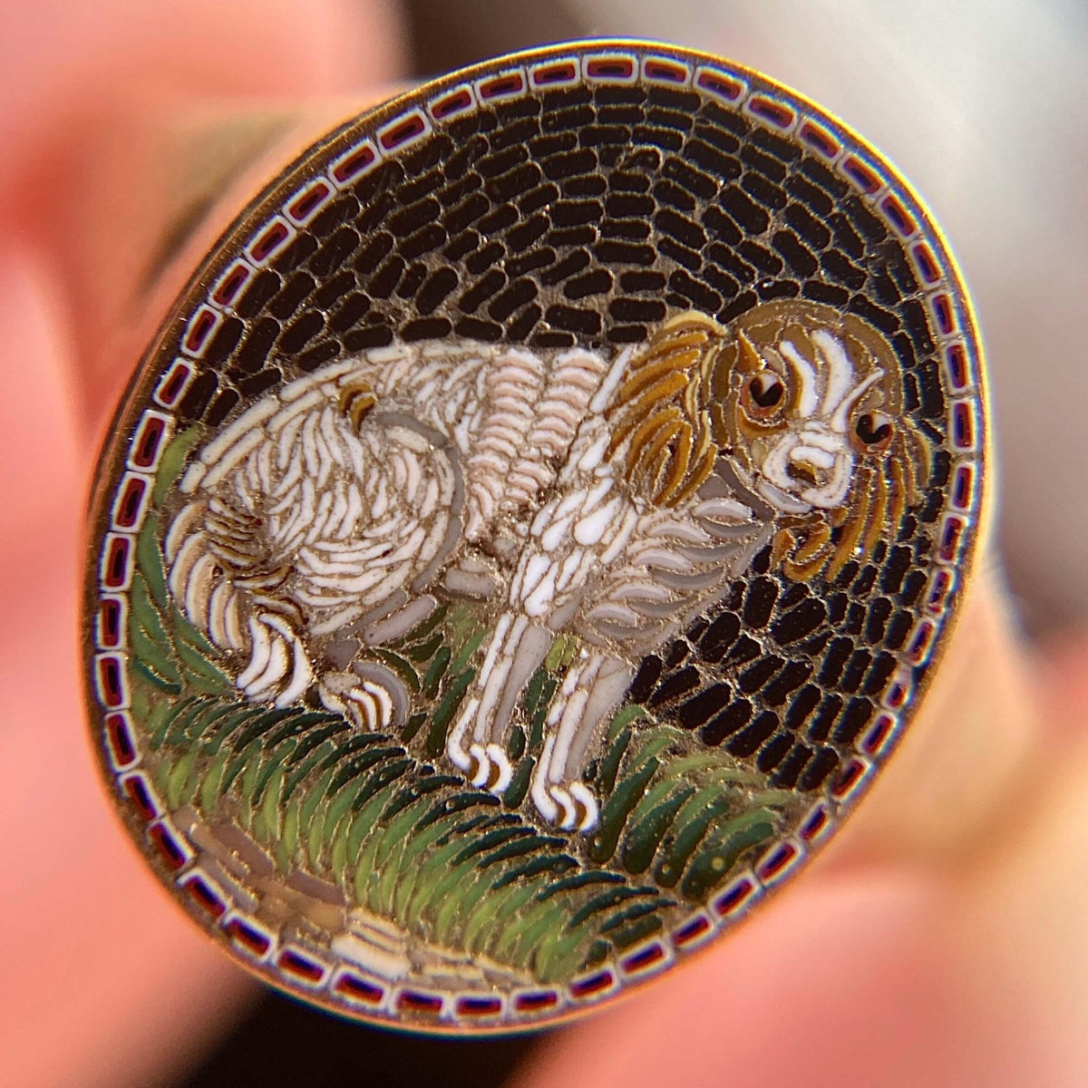Victorian Micromosaic Dog Ring of 18k and 14k Gold - Trademark Antiques