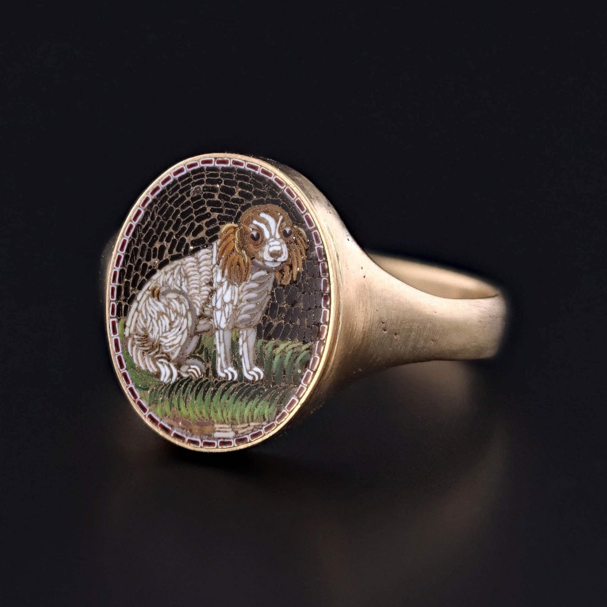 Victorian Micromosaic Dog Ring of 18k and 14k Gold - Trademark Antiques