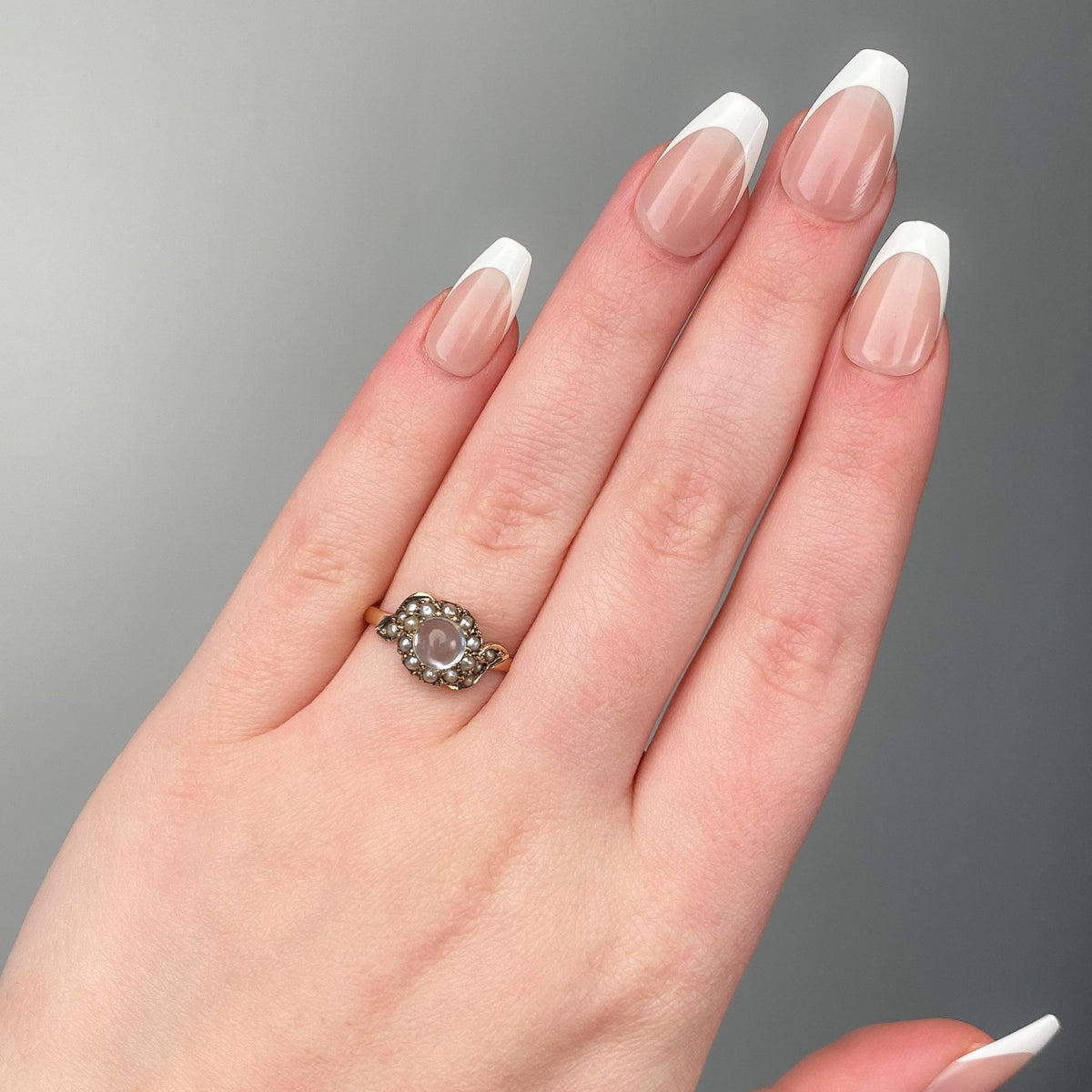 Victorian Moonstone and Pearl Ring of 9ct Gold - Trademark Antiques