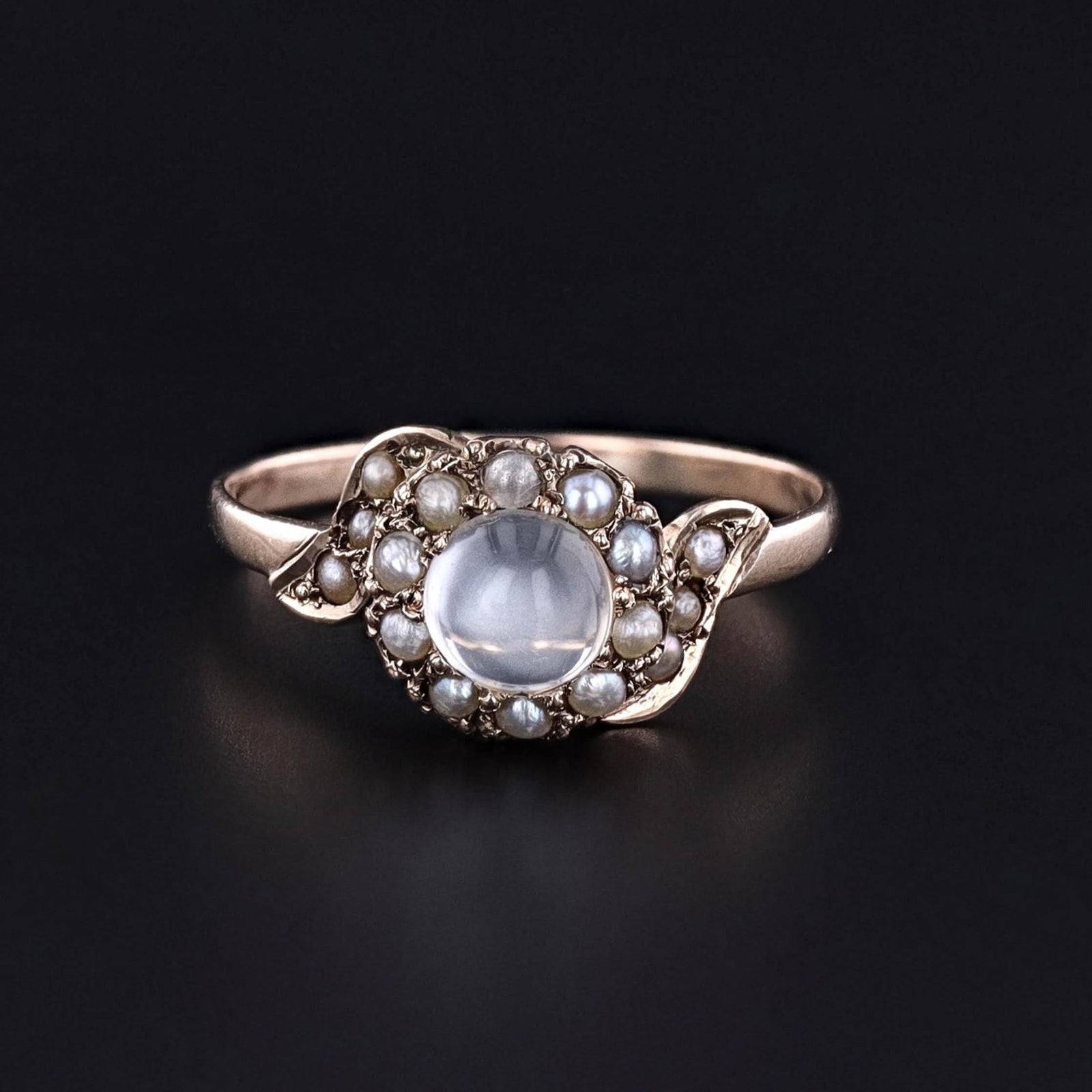 Victorian Moonstone and Pearl Ring of 9ct Gold - Trademark Antiques