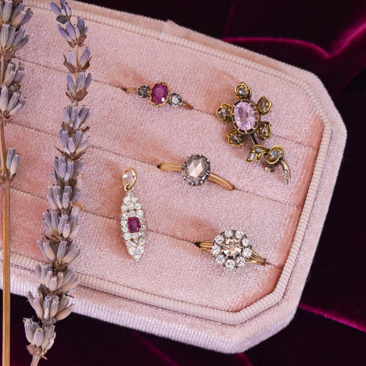 Victorian Natural Ruby and Diamond Pendant of 14k Gold - Trademark Antiques