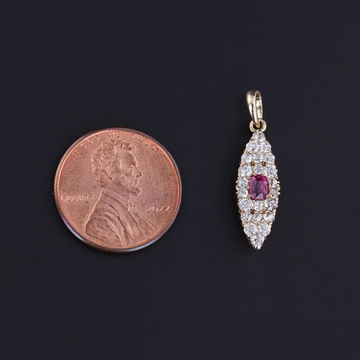 Victorian Natural Ruby and Diamond Pendant of 14k Gold - Trademark Antiques