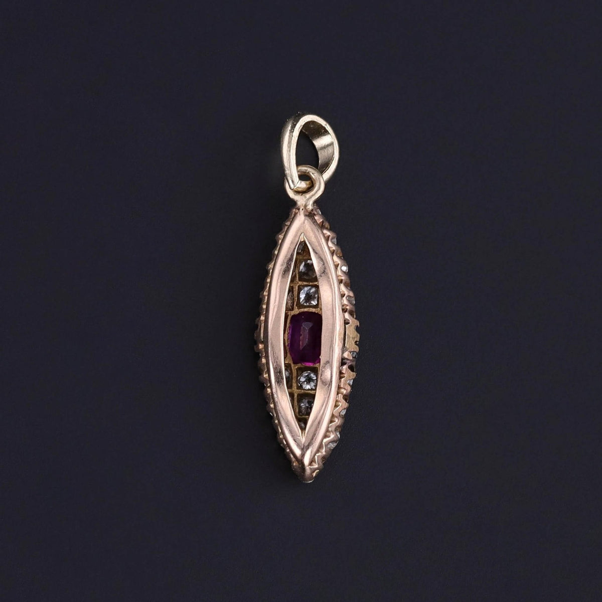 Victorian Natural Ruby and Diamond Pendant of 14k Gold - Trademark Antiques