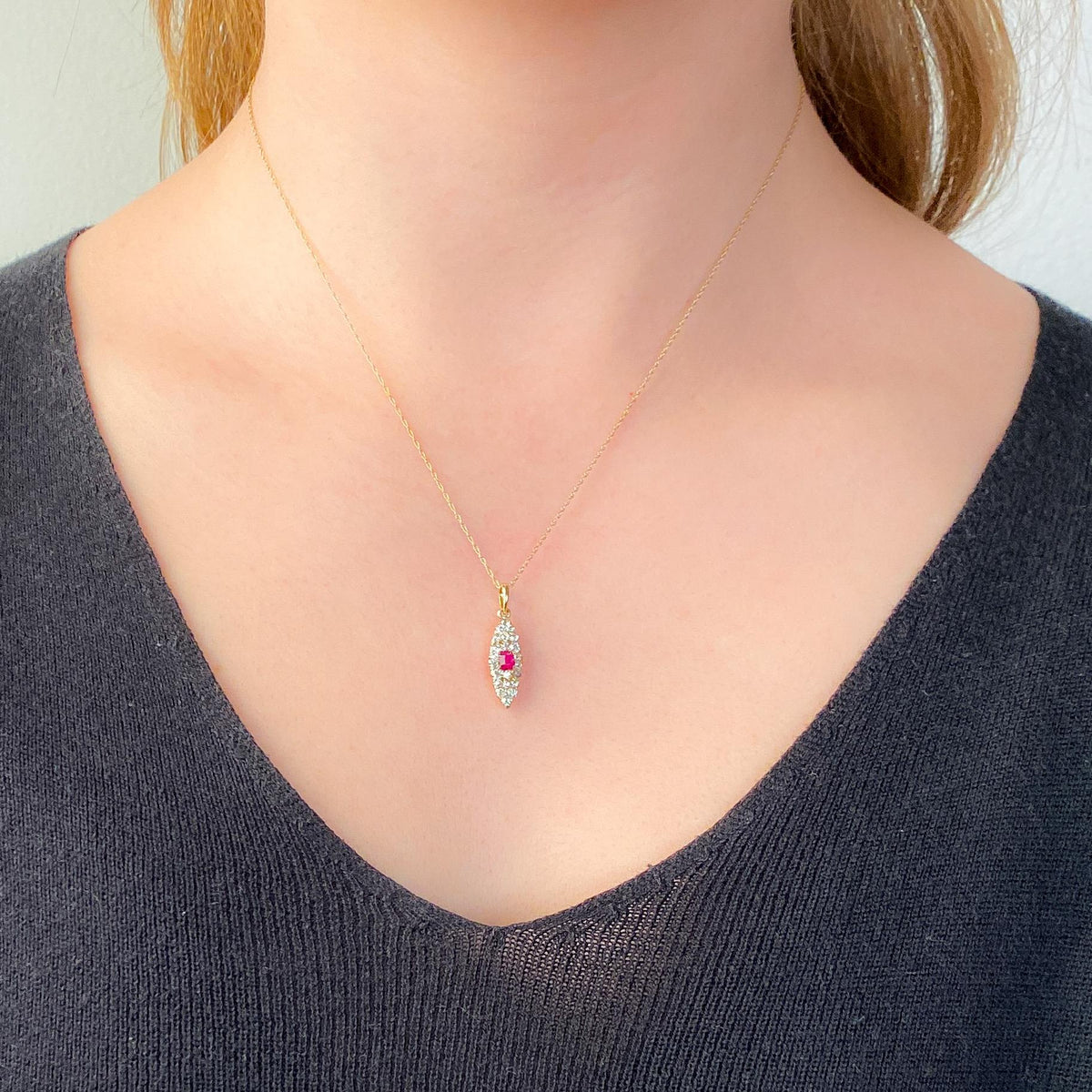 Victorian Natural Ruby and Diamond Pendant of 14k Gold - Trademark Antiques