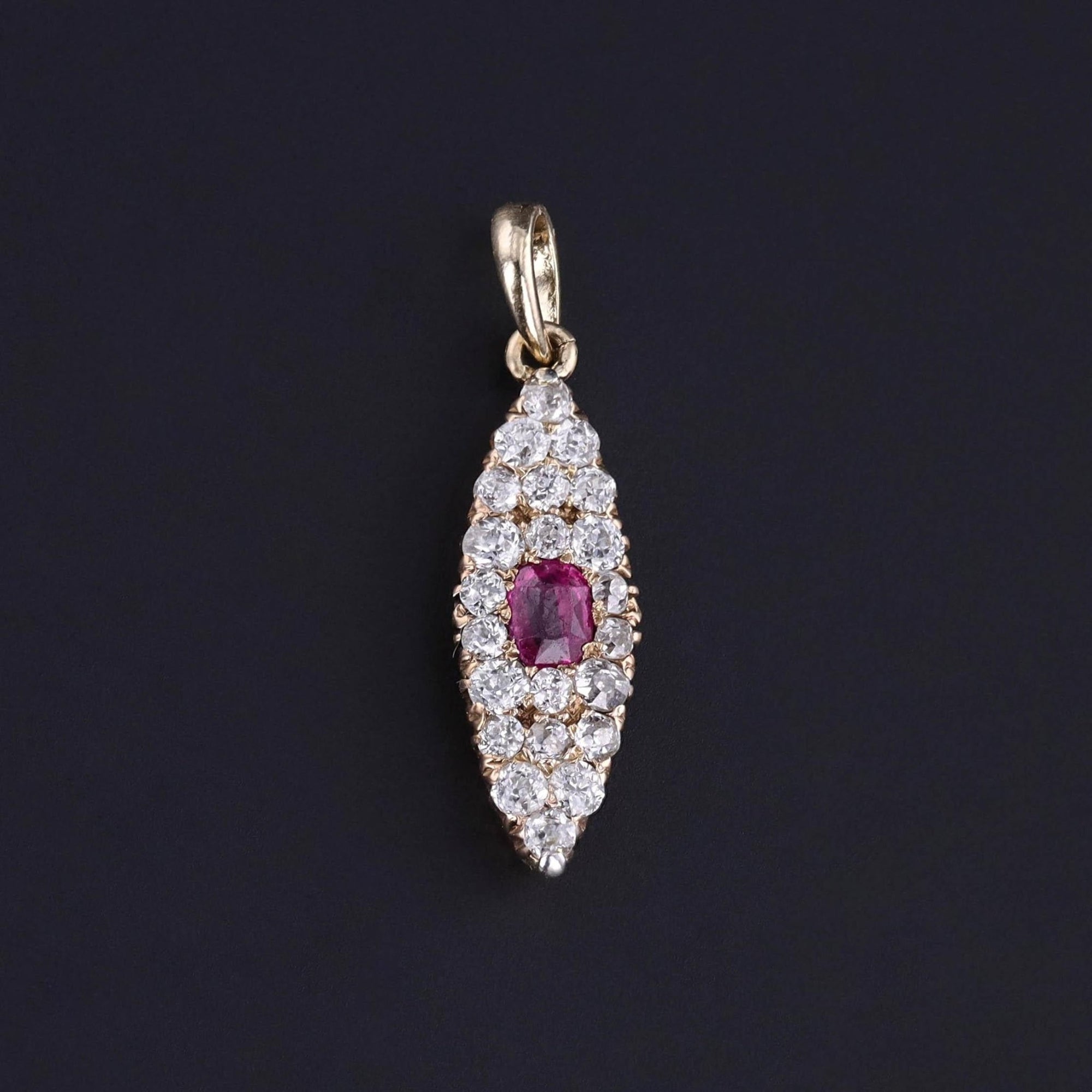 Victorian Natural Ruby and Diamond Pendant of 14k Gold - Trademark Antiques