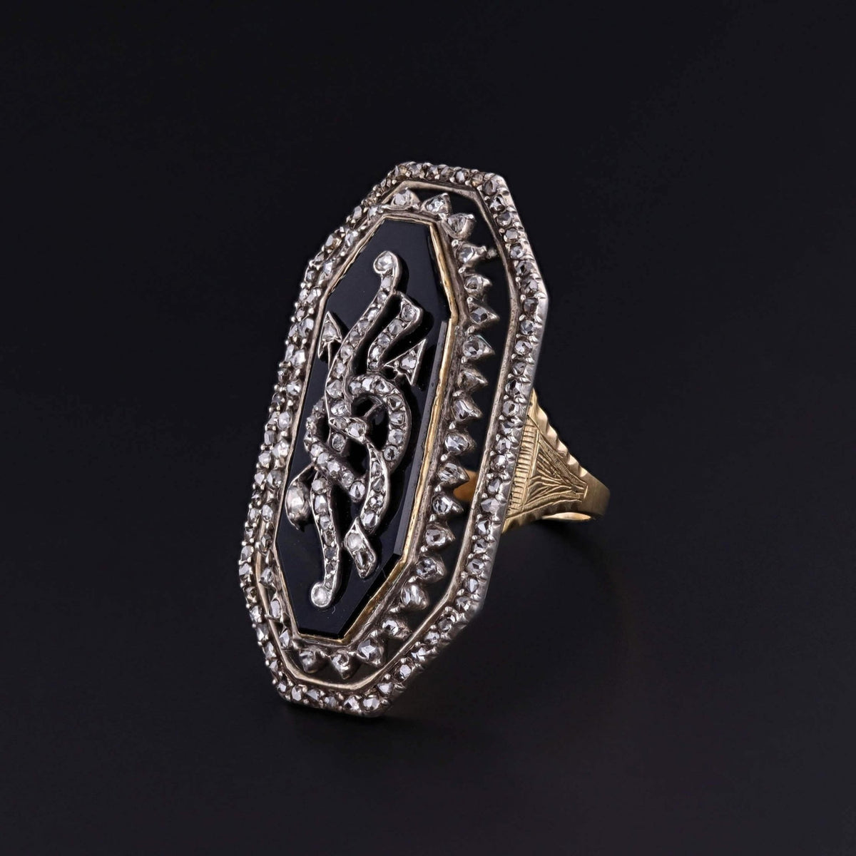 Victorian Onyx and Diamond Ring of 9k and 15k Gold - Trademark Antiques