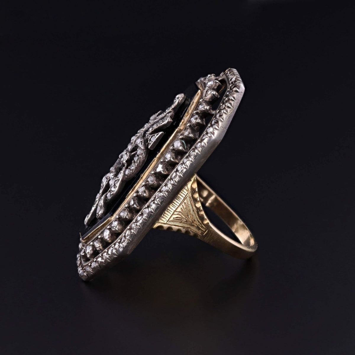Victorian Onyx and Diamond Ring of 9k and 15k Gold - Trademark Antiques