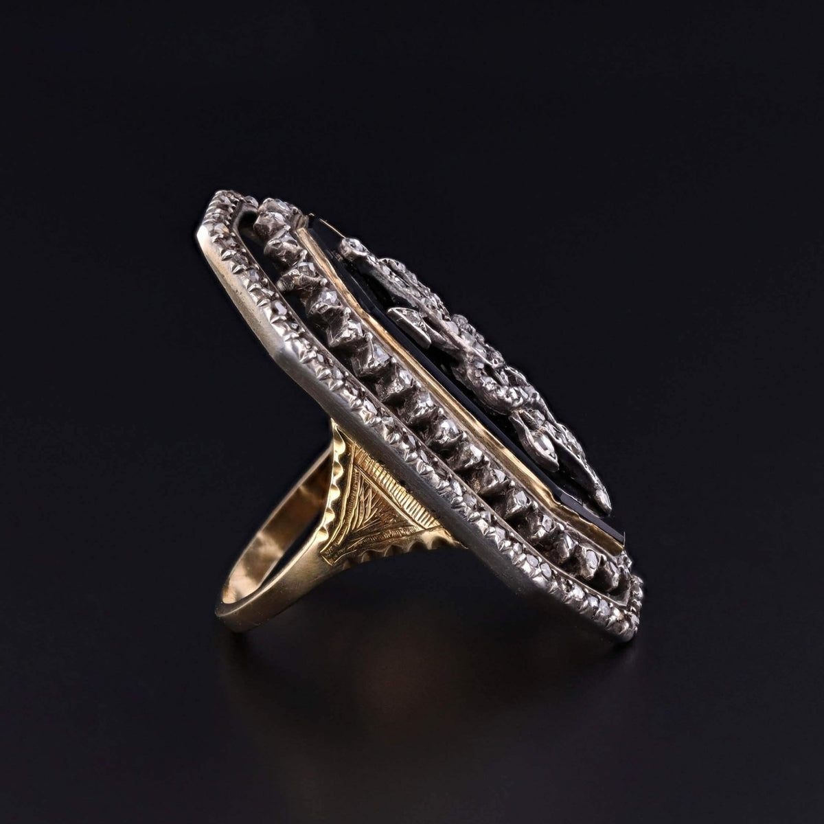 Victorian Onyx and Diamond Ring of 9k and 15k Gold - Trademark Antiques