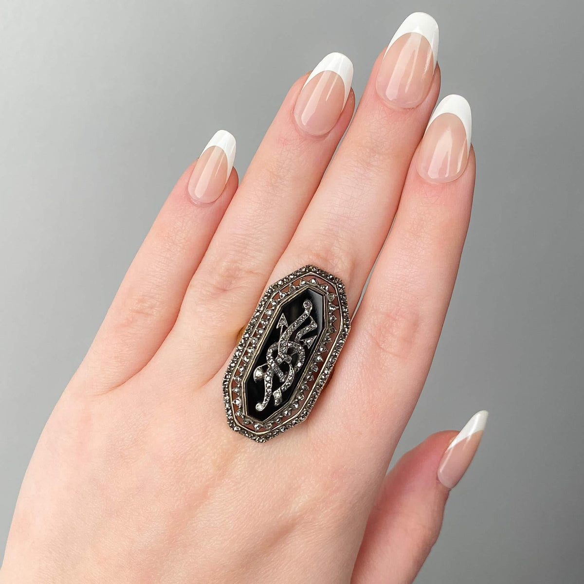 Victorian Onyx and Diamond Ring of 9k and 15k Gold - Trademark Antiques