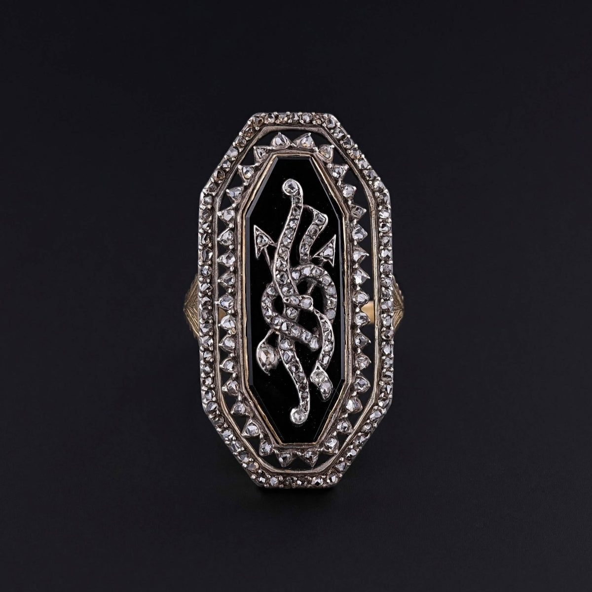 Victorian Onyx and Diamond Ring of 9k and 15k Gold - Trademark Antiques