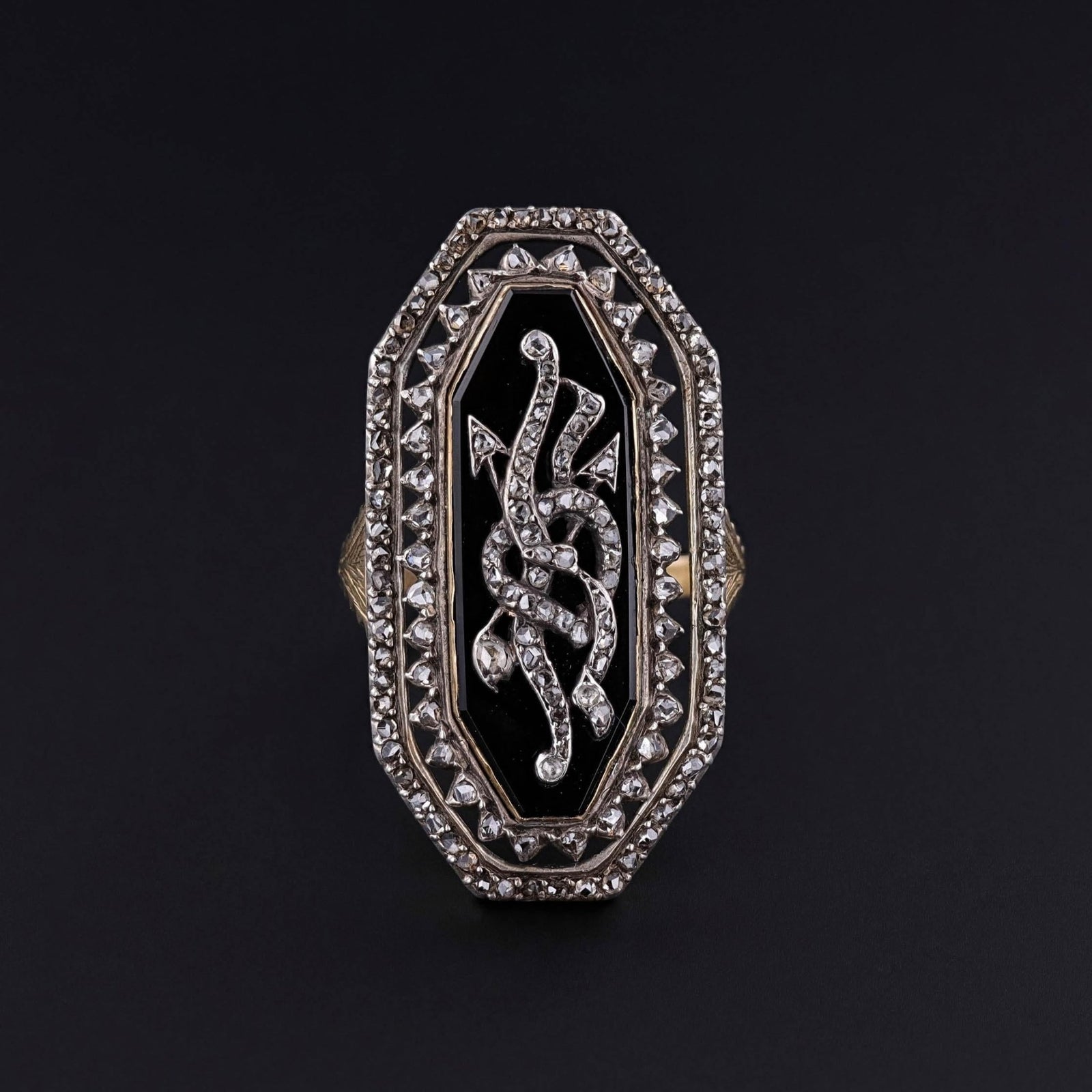 Victorian Onyx and Diamond Ring of 9k and 15k Gold - Trademark Antiques