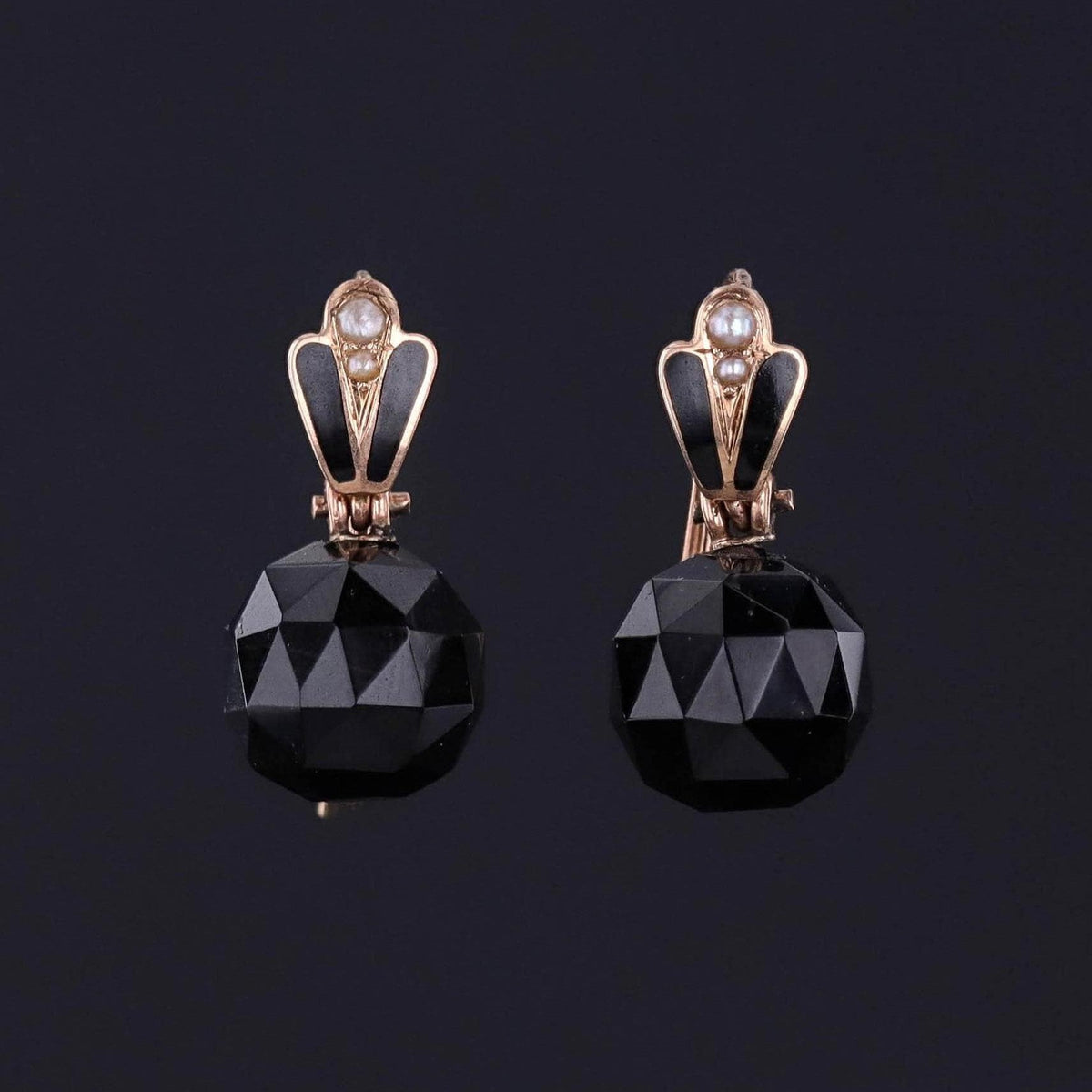 Victorian Onyx Earrings of 14k Gold - Trademark Antiques