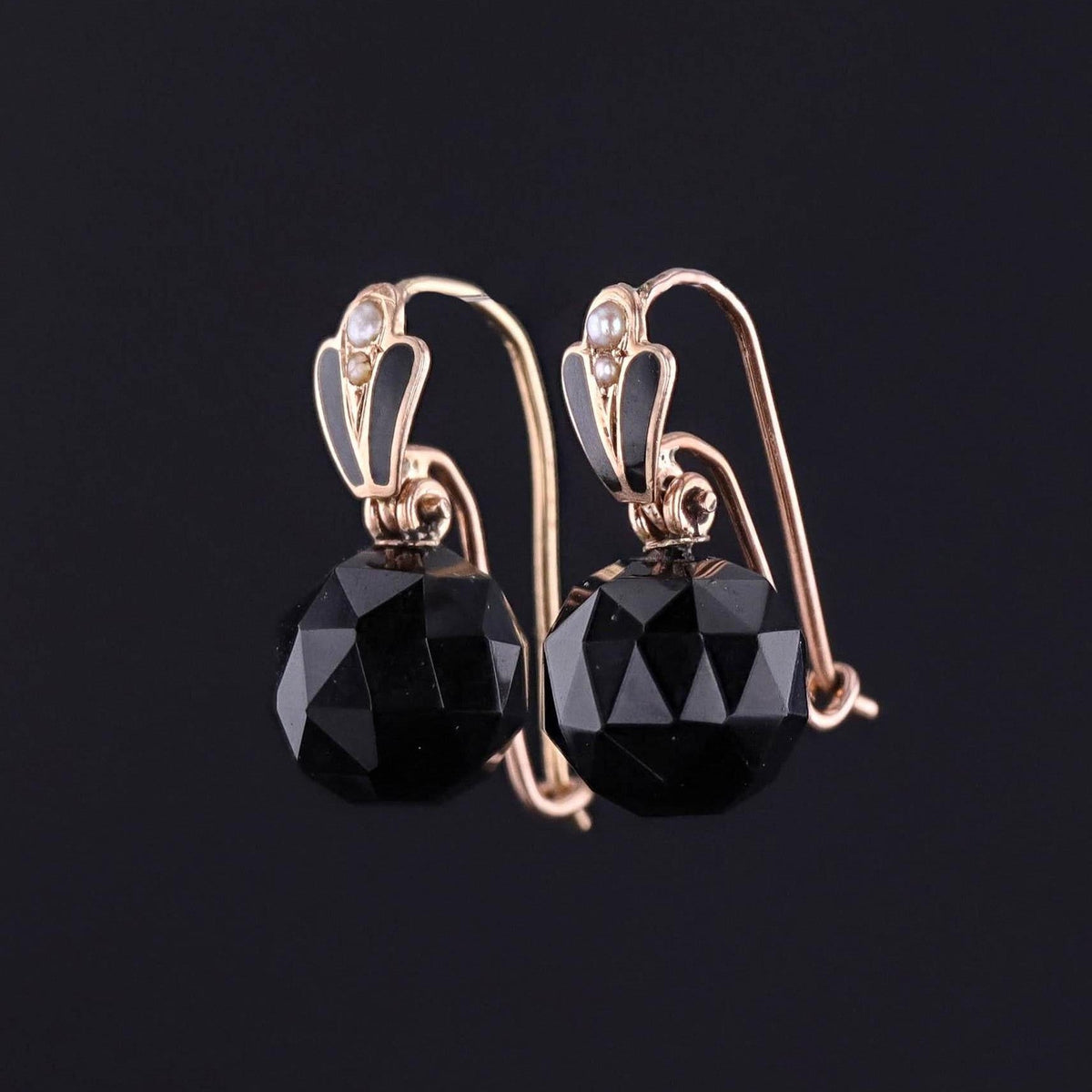 Victorian Onyx Earrings of 14k Gold - Trademark Antiques