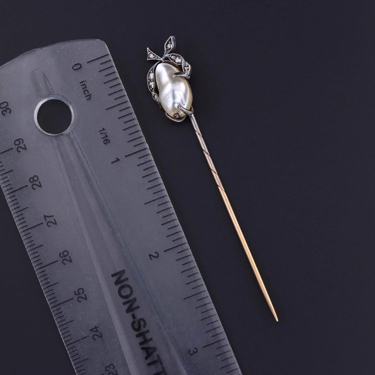 Victorian Pearl and Diamond Stickpin of 14k Gold and Silver - Trademark Antiques