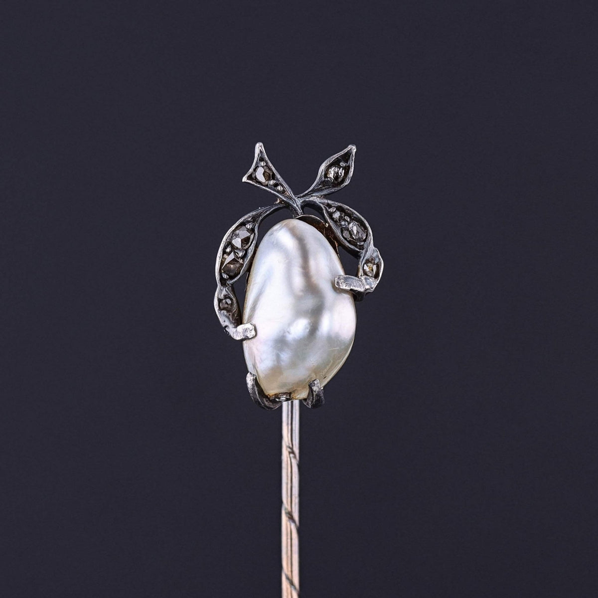 Victorian Pearl and Diamond Stickpin of 14k Gold and Silver - Trademark Antiques