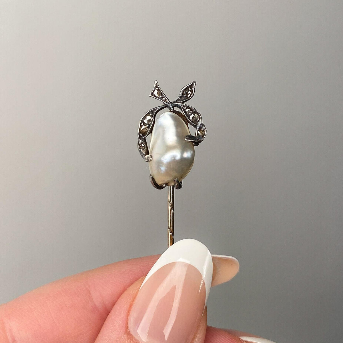 Victorian Pearl and Diamond Stickpin of 14k Gold and Silver - Trademark Antiques