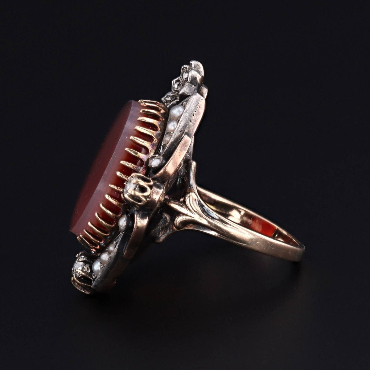Victorian Red Agate and Diamond Ring - Trademark Antiques