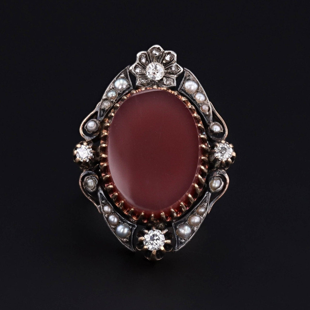 Victorian Red Agate and Diamond Ring - Trademark Antiques