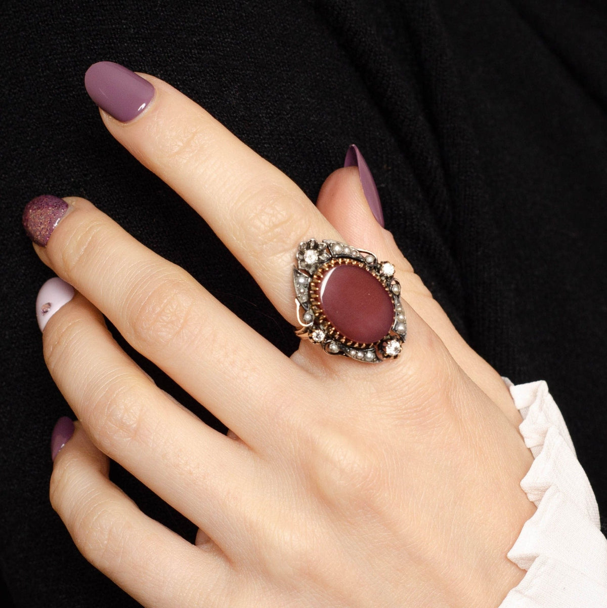 Victorian Red Agate and Diamond Ring - Trademark Antiques