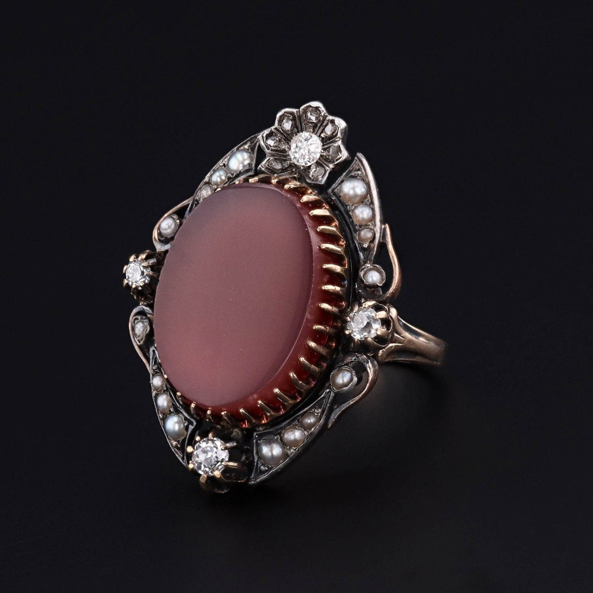 Victorian Red Agate and Diamond Ring - Trademark Antiques