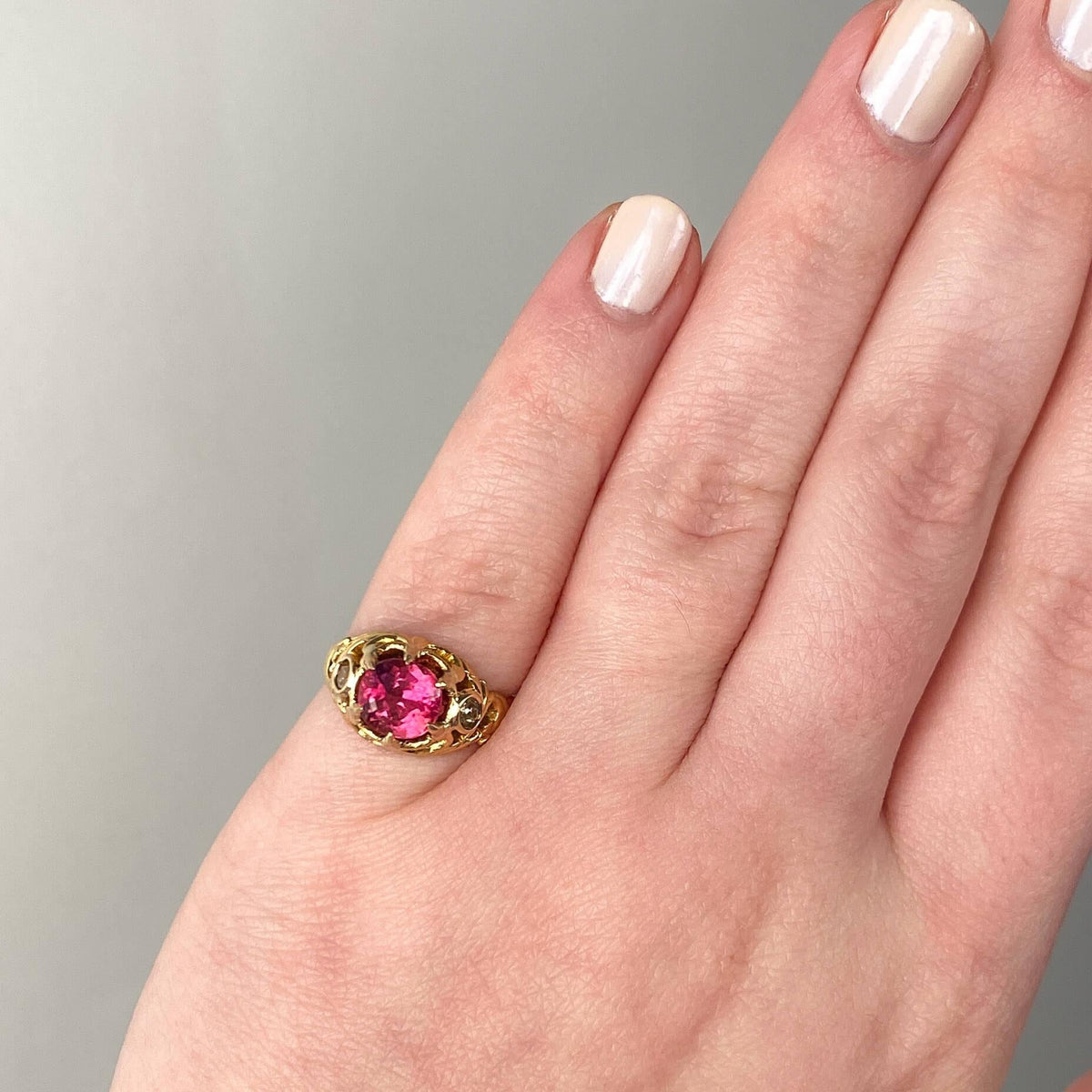 Victorian Rubellite Tourmaline and Diamond Ring of 18k Gold - Trademark Antiques