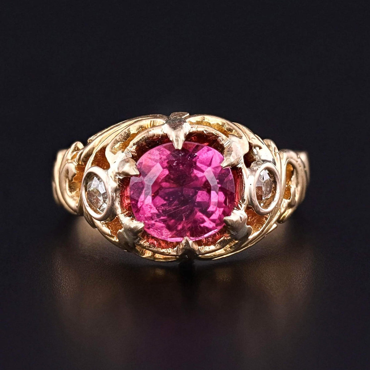 Victorian Rubellite Tourmaline and Diamond Ring of 18k Gold - Trademark Antiques