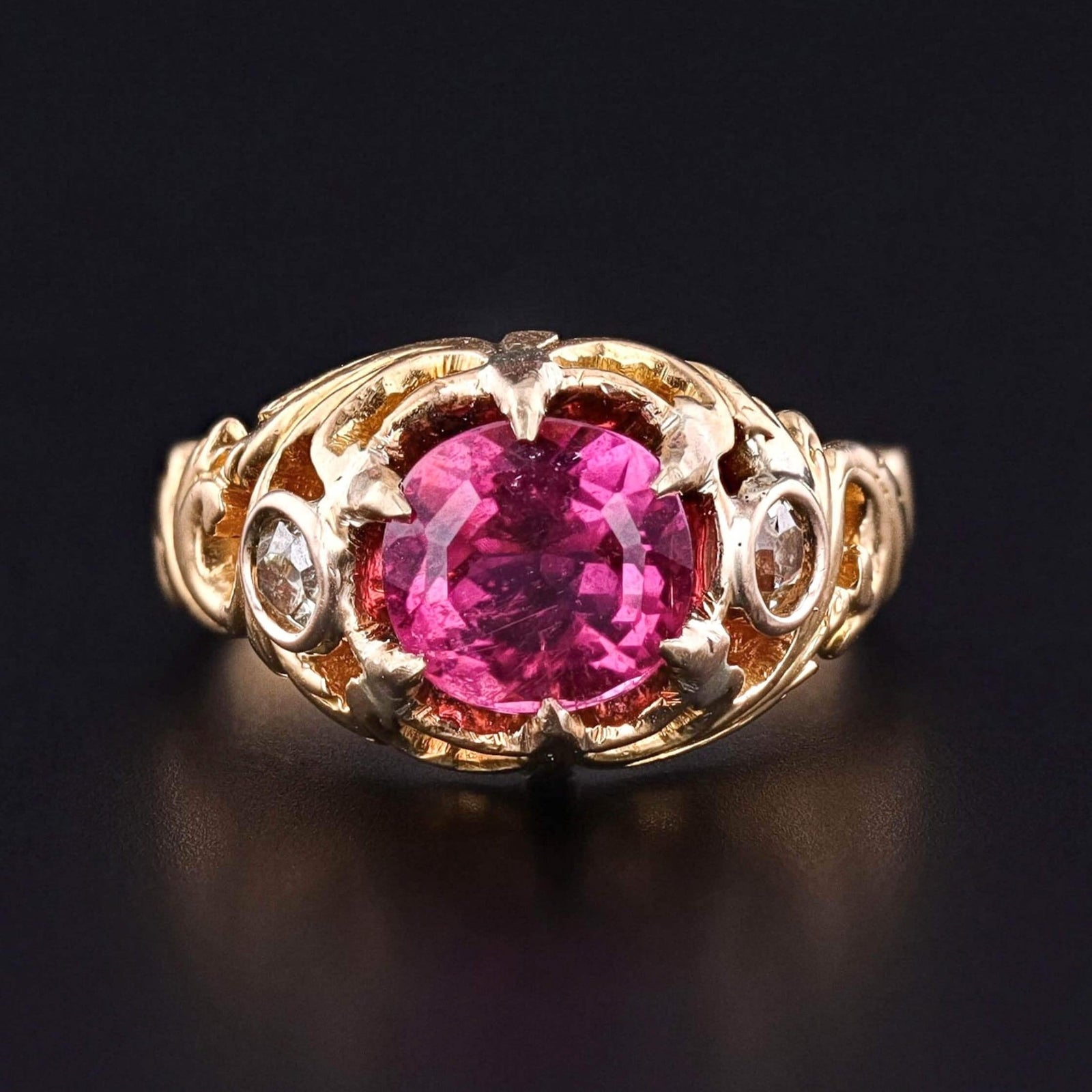 Victorian Rubellite Tourmaline and Diamond Ring of 18k Gold - Trademark Antiques