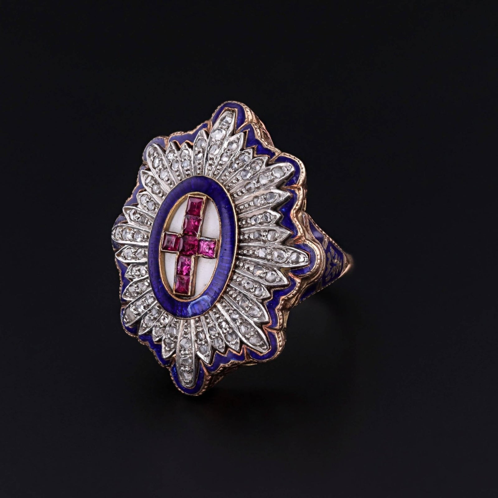 Victorian Ruby Cross Ring of 14k Gold - Trademark Antiques