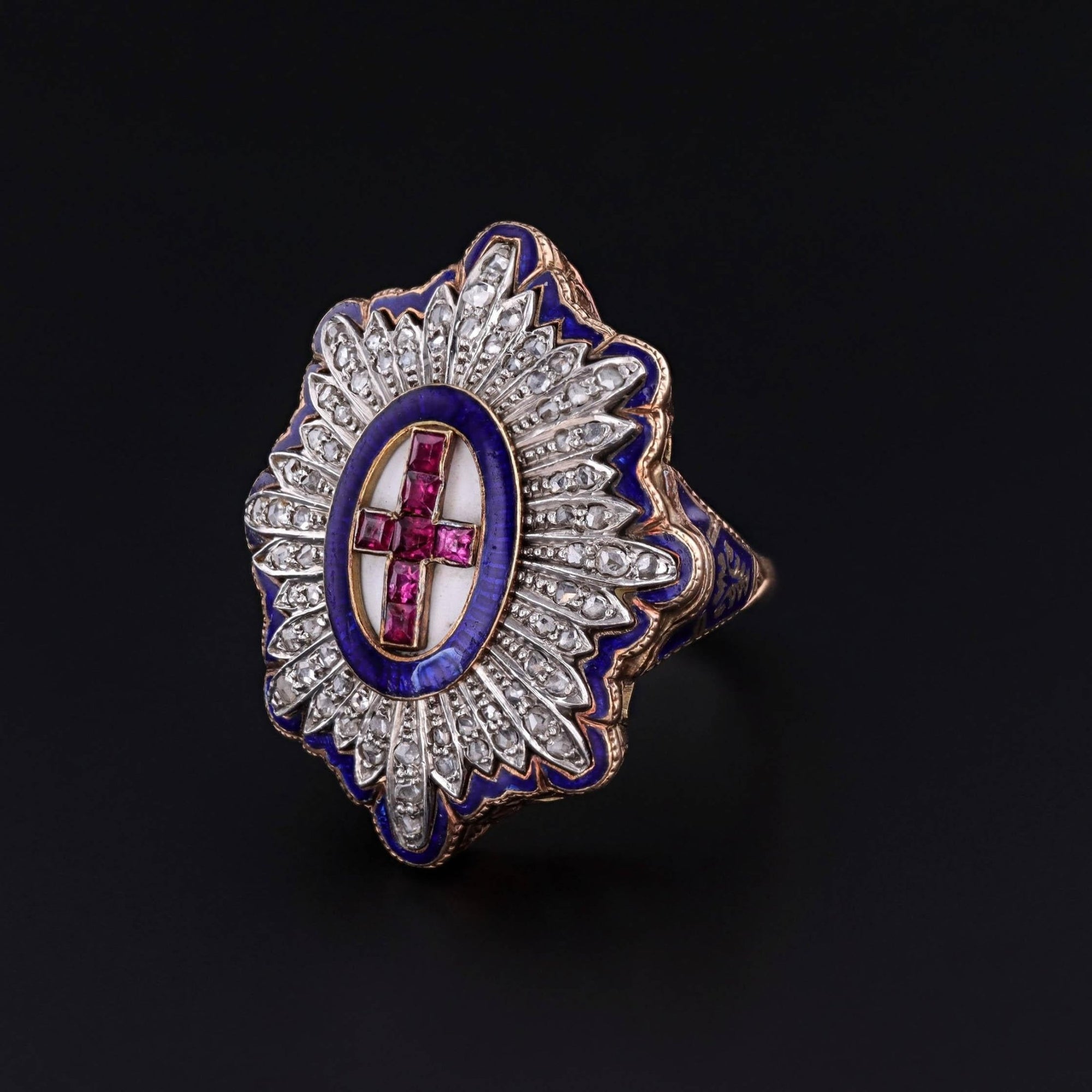 Victorian Ruby Cross Ring of 14k Gold - Trademark Antiques