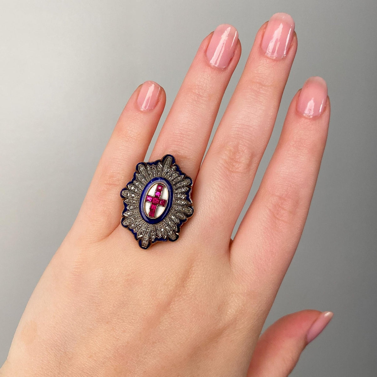 Victorian Ruby Cross Ring of 14k Gold - Trademark Antiques