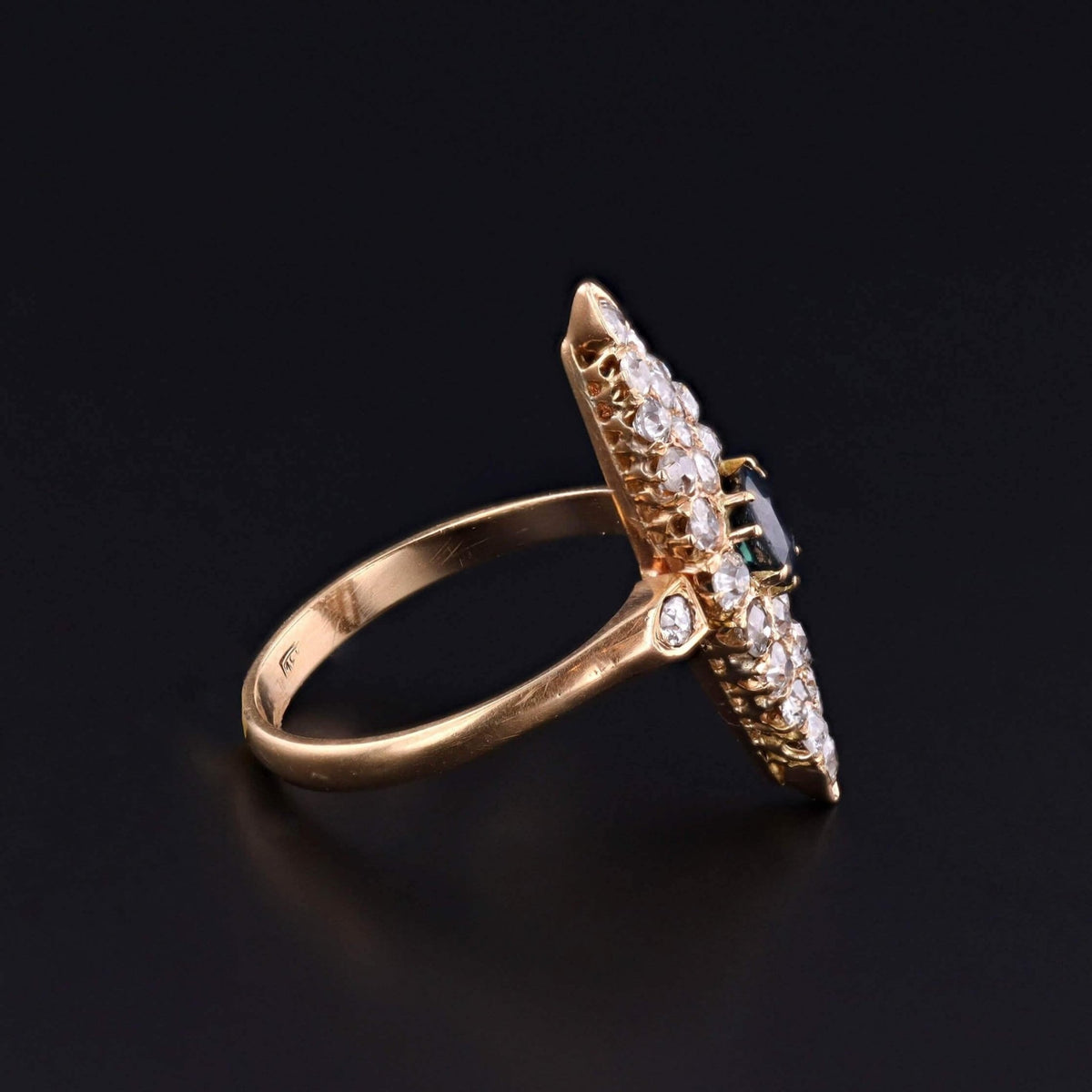 Victorian Sapphire and Diamond Navette Ring of 18k Gold - Trademark Antiques