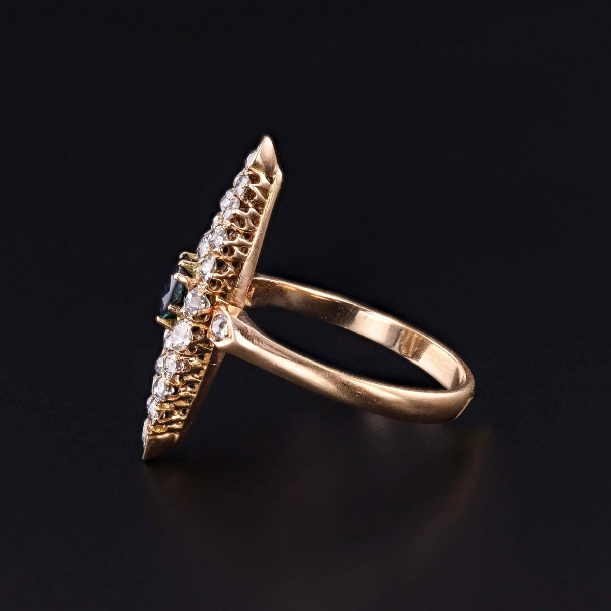 Victorian Sapphire and Diamond Navette Ring of 18k Gold - Trademark Antiques