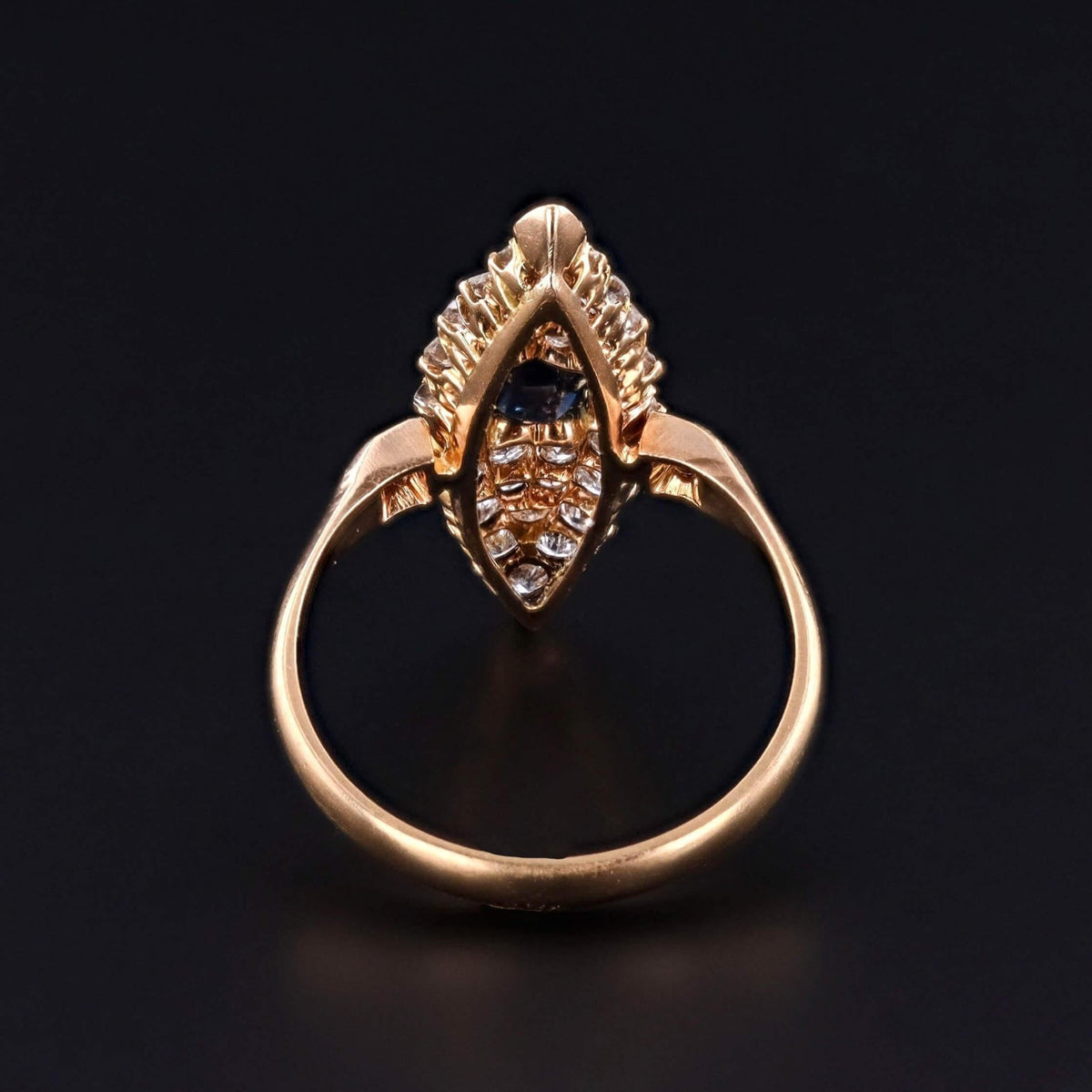 Victorian Sapphire and Diamond Navette Ring of 18k Gold - Trademark Antiques