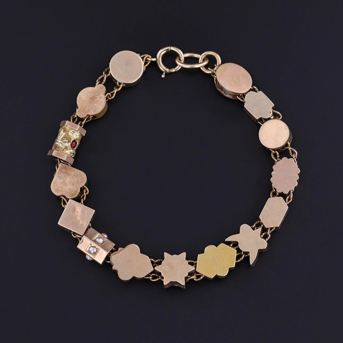 Victorian Slide Bracelet with 15 Antique Slides - Trademark Antiques