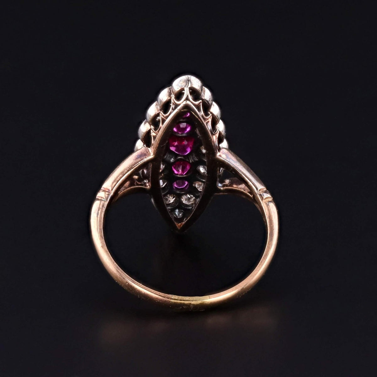 Victorian Style Synthetic Ruby and Diamond Ring of 18k Gold - Trademark Antiques
