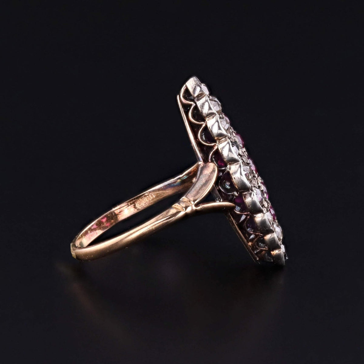 Victorian Style Synthetic Ruby and Diamond Ring of 18k Gold - Trademark Antiques